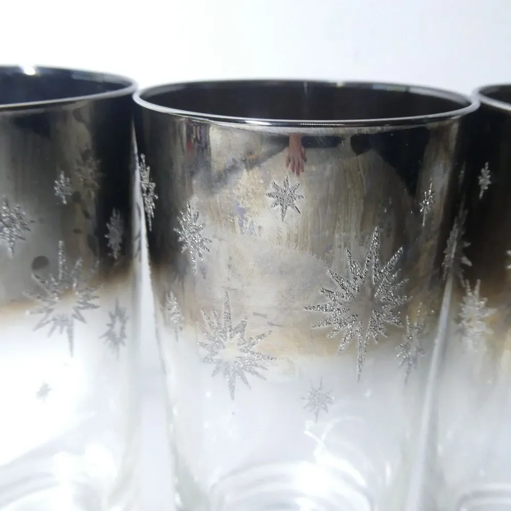 4 Silver Starburst Tumbler Glasses Vitreon Queens 5.5